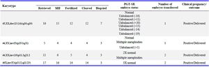 Contd. Supplementary Table 2. Detailed profile and the ploidy status of the embryos based on PGT-SR and their pregnancy outcome