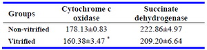 Table 3. The intensity of mitochondrial enzyme activity in non-vitrified and vitrified groups
* Significant difference with non-vitrified group (p&lt;0.05)
